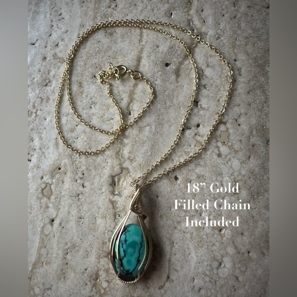 14k Gold Filled Natural Turquoise Necklace with 16 inch Gold Filled Cable Chain